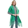 Autumn and Winter Warm Solid Colour Shawl for Women Long Tassel Rough Beard Grass Green Thickened 26 Colours Scarf 5