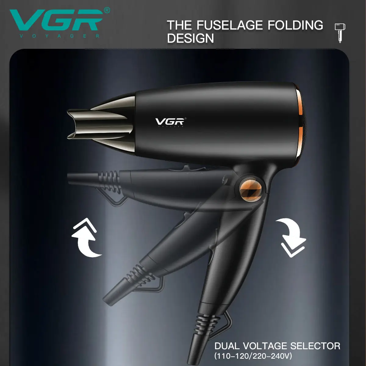VGR Powerful Motor DC Mini Low Noise Professional Fast Dry Electric Travel Hair Blow Dryer with Foldable Handle