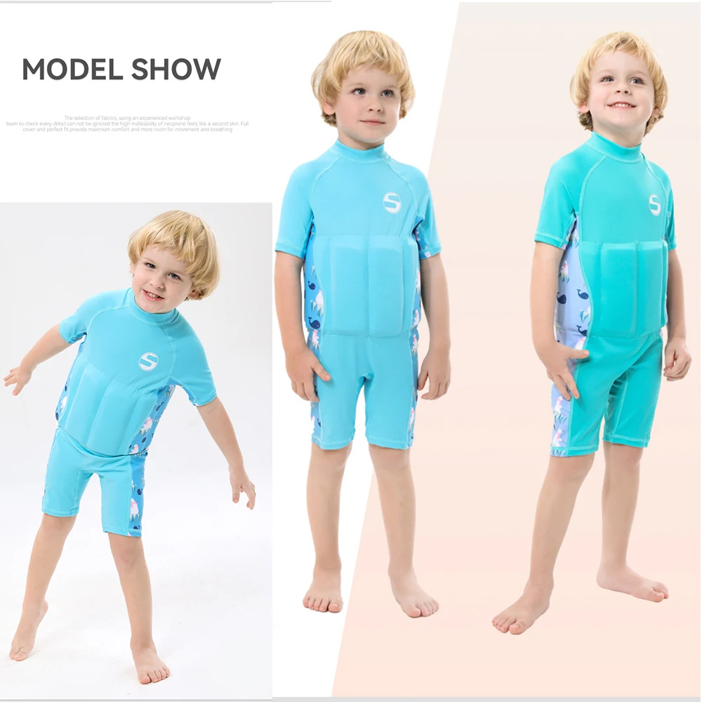 Children's Buoyancy Swimsuit Short Sleeves Warm Sunscreen Quick Dryig One Piece Swimwear Kids Diving Surfing Swimming Beach Wear children swimwear,swimsuit one piece