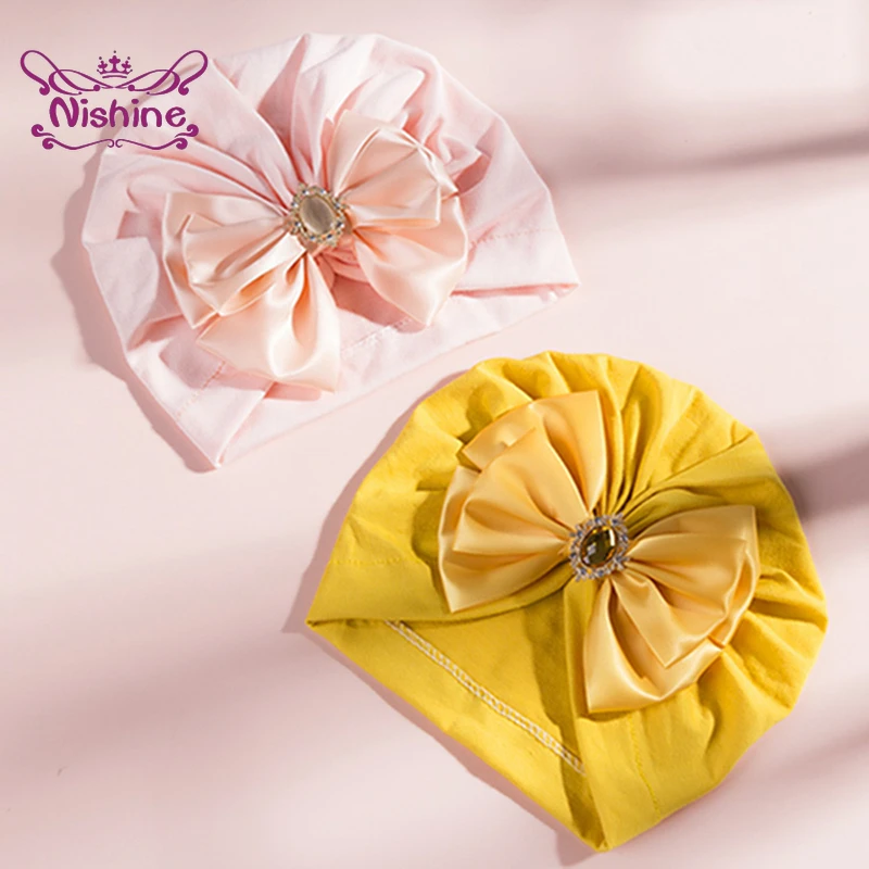 Nishine-Chapeau indien en coton doux avec nœud papillon en biscuits pour bébé fille, casquettes faites à la main, accessoires pour cheveux, cadeaux pour enfants, mode