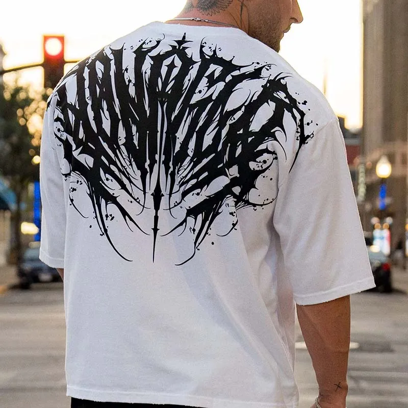 Super Cool Letter Graphic Printing Y2K Skateboard Sports Pure Cotton Round Neck Sports Breathable Short-sleeved Boy Top T-shirt