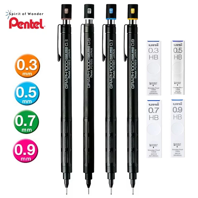 Pentel PG1000 Graph For PRO Black Mechanical Pencil,0.3~0.9mm Multi-purpose Professional pencil set for drawing and sketching 1