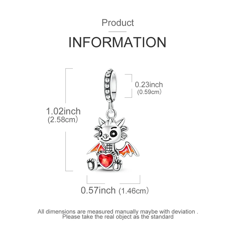  드래곤 레드 하트 지르콘 참 펜던트 오리지널 팔찌 쥬얼리 DIY 마킹 선물용