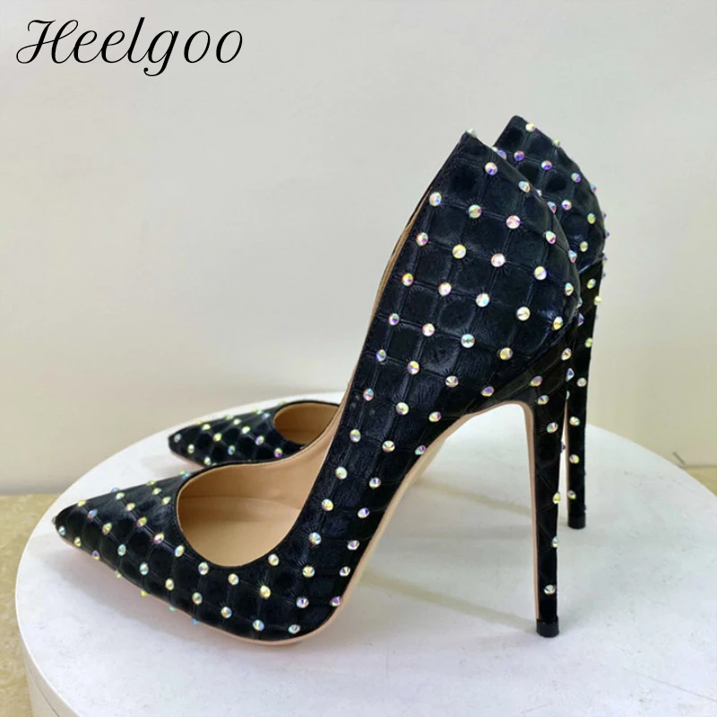 

Женские блестящие туфли-лодочки Heelgoo из флока с острым носком на высоком каблуке для вечеринки вечернего платья элегантные туфли-лодочки черного цвета