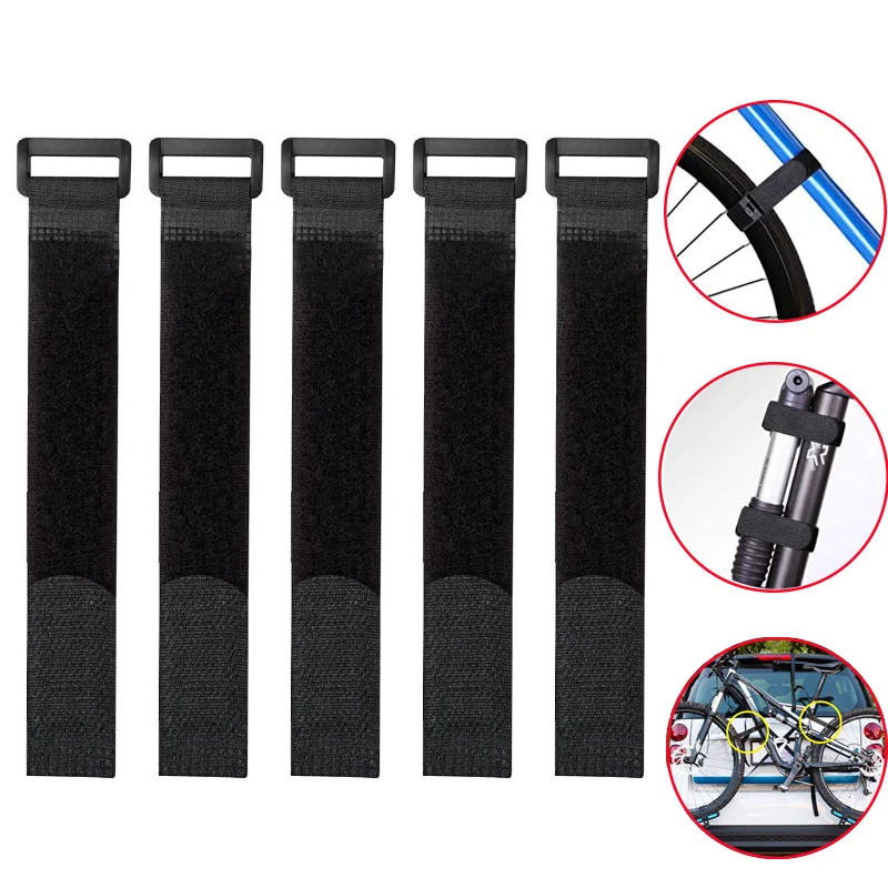 5pcs Bike Tie Fixed Strap Cable Nylon Hook and Loop Bike Rack Straps Self-adhesive Fastening Wheel Strap bike accessory bicycle strap bicycle fixing strap