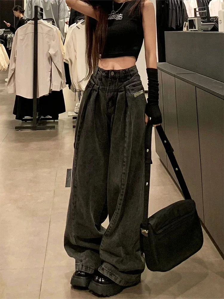 

2024 Women Baggy Kpop Low Waisted Denim Pants Y2k Streetwear BF Stacked Jean Long Trousers Grunge Cyber Gyaru Goth 2000s Tide