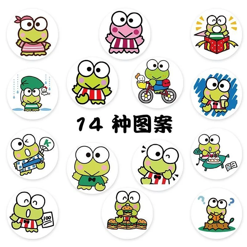 500Pcs/Roll Sanrio KeroKero Keroppi 씰링 스티커 귀여운 개구리 롤 데칼 DIY 수하물 전화 기타 스크랩북 방수 스티커