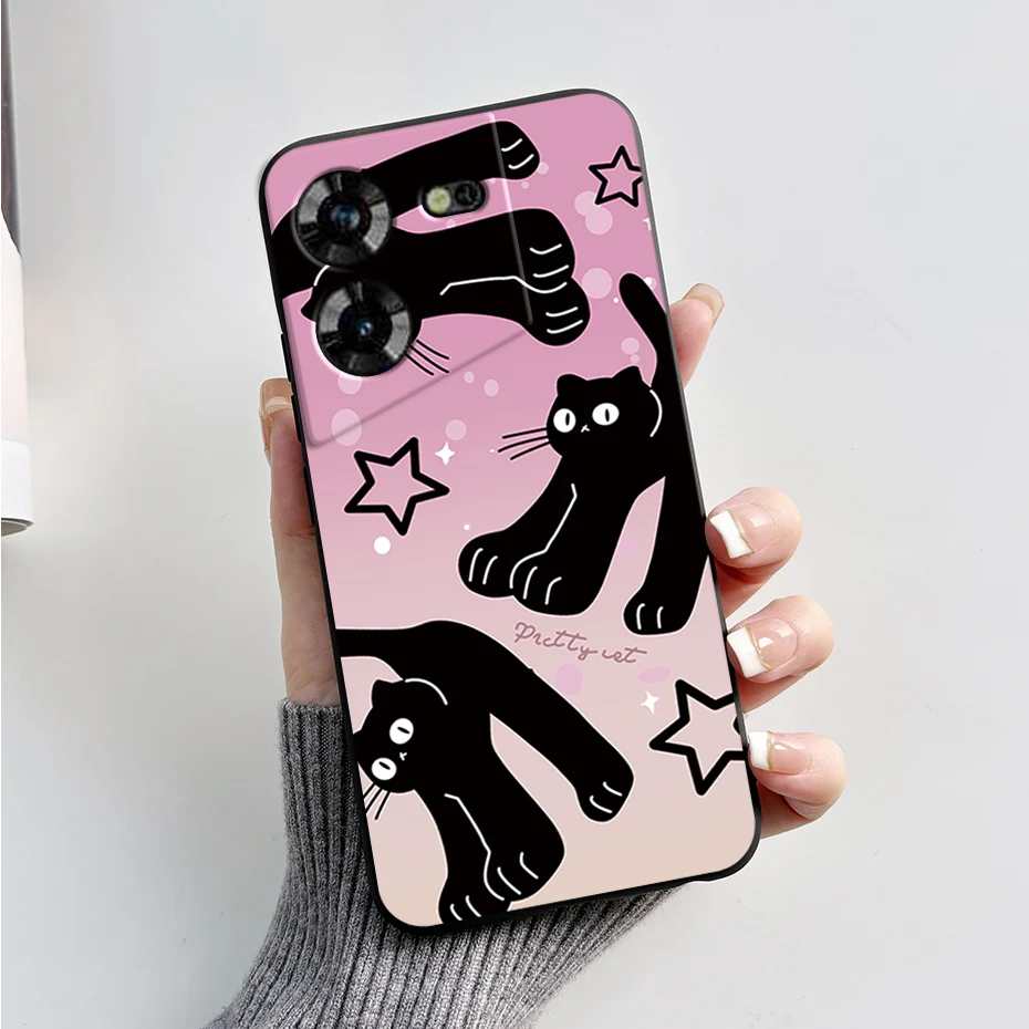 Stylish Black Silicone Phone Case with Pattern - Slim and Soft  Cover
