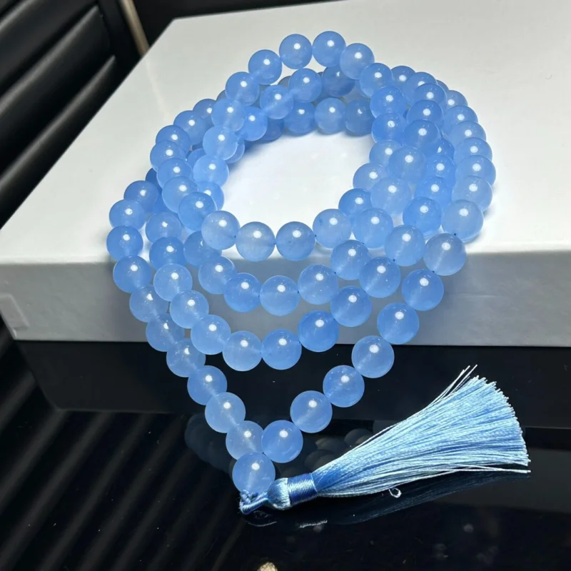 

12mm Certified Natural Ice Blue Myanmar Jade jadeite 108 Round Beads Necklaces