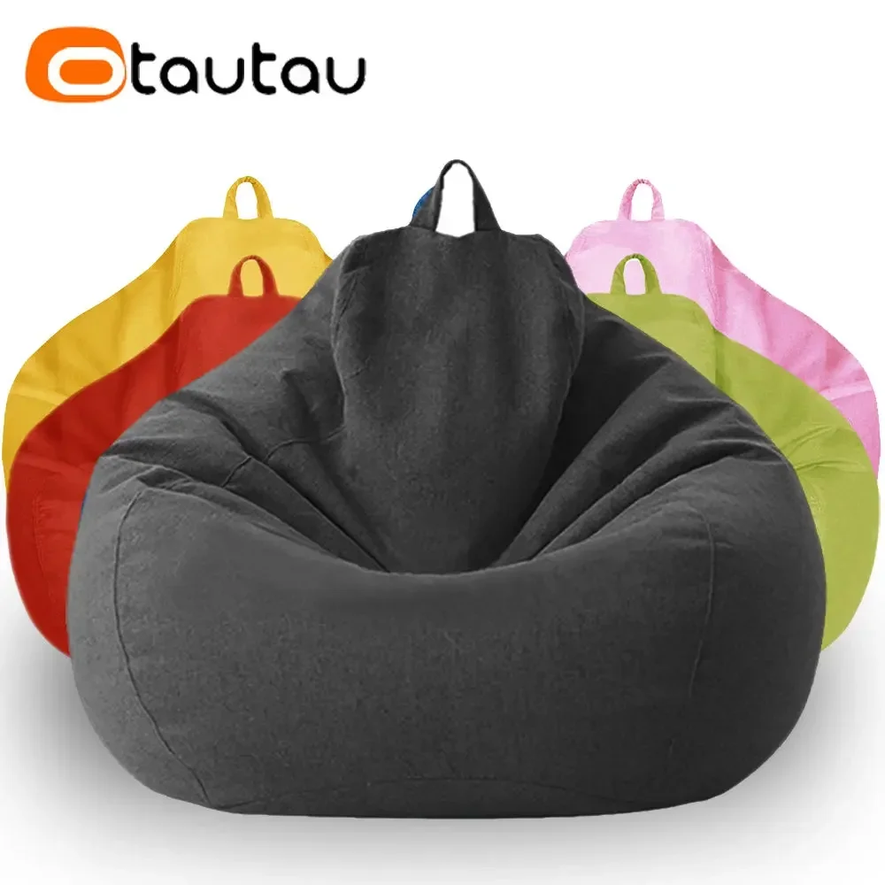 OTAUTAU Filled 70cm Bean Bag Sofa with Filler Big Cotton Linen Lazy BeanBag Bedroom Chair Puff Relax Lounge Couch DD002 2