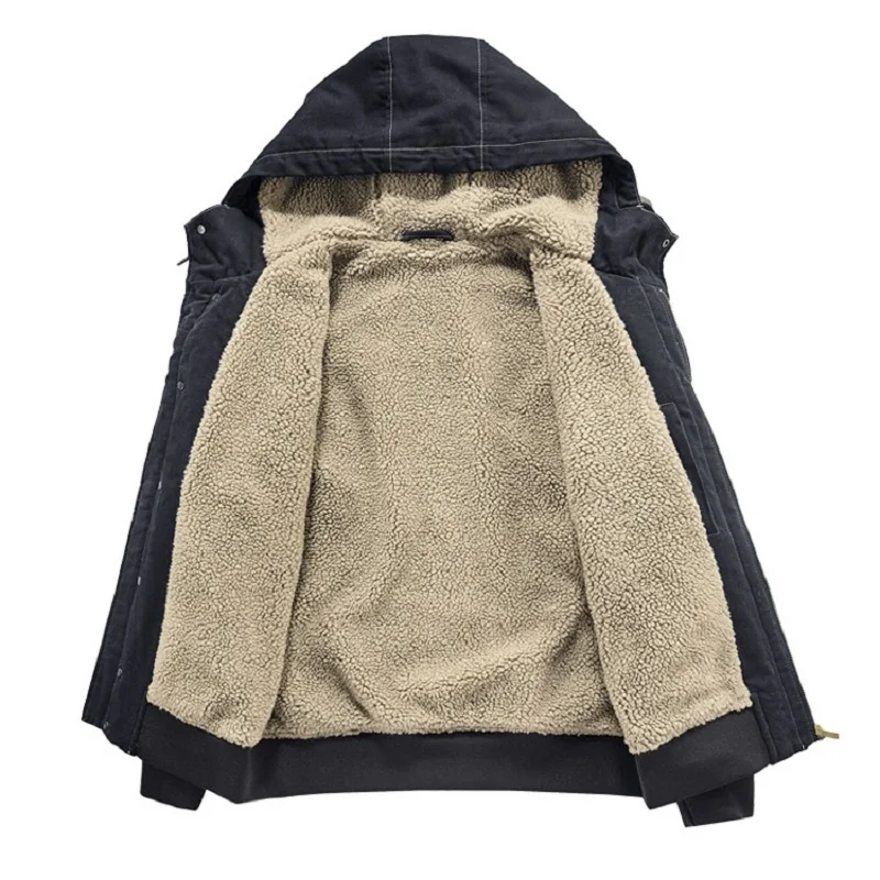 Winter Outdoor Sports Casual CoatsWashed Cashmere Workwear Hooded Jackets Imitation Lamb Fleece Warm Jacket Parka Hombre