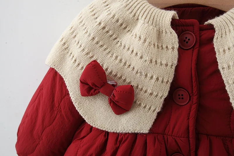 Description Picture 6 of itemWinter New Cotton-padded Coat Lapel Bow Solid Color Button Coat Warm Girl Cotton-padded Coat Winter Thick Coat