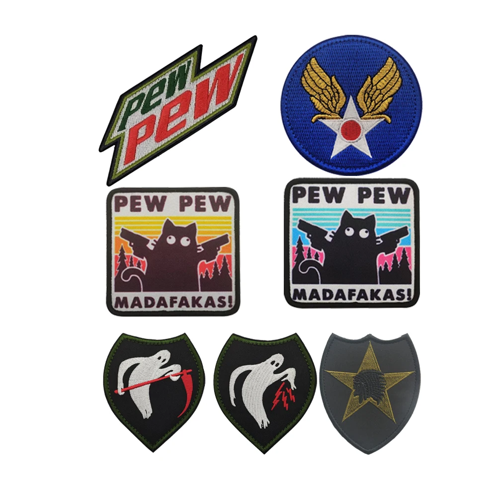 Neu gestaltetes gewebtes Logo PEW PEW MADAFAKAS Taschenzubehör, besticktes Geisterarmee-Armband, Rucksack, Klettverschluss-Aufnäher für Kleidung