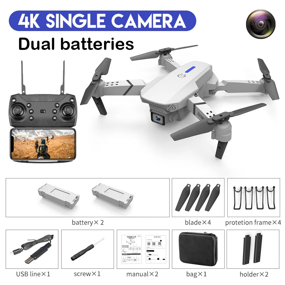 E88 Rc Mini Drone 4k Professional Hd Dual Camera Live Transmission Camera Wifi Fpv Mini Folding Quadcopter Toy Bo flying camera Camera Drones