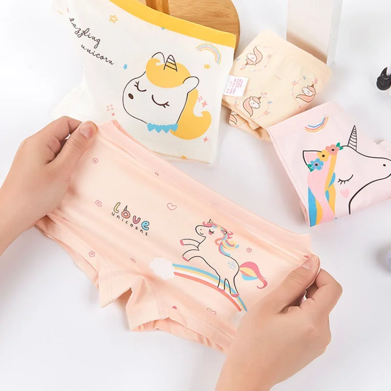4PCS Girls Unicorn Print Panties Kid Cotton Soft Antibacterial