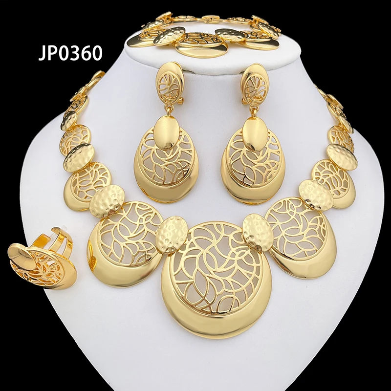 

Italian Gold Plated Jewelry Set Necklace Earring Sets For Women ensembles de bijoux africains