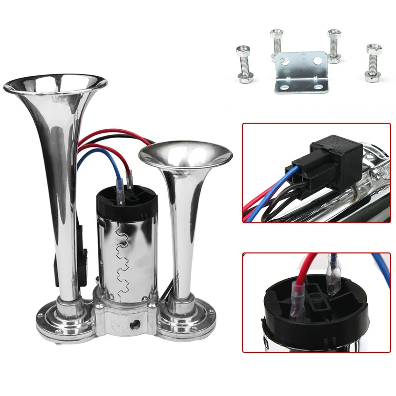 600DB 12V Dual Trumpets Super Loud Car Electric Horn Truck Boat Train Speaker Car 12V Compressor Air Horn with Wires Relay car siren horn car air horn air horn train horn waterproof horn