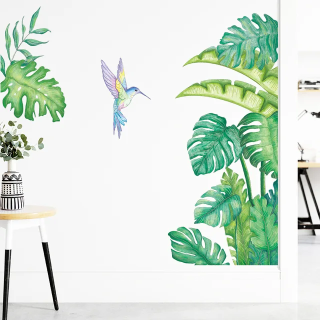 Removable Tropical Leaves Flowers Bird Wall Stickers Bedroom Living Room Decoration Mural Decals Plants Wall Paper Home Decor 27