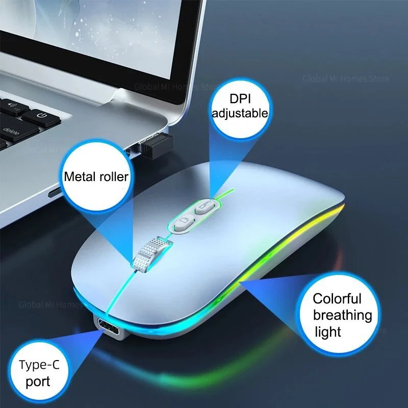 INPHIC-ratón inalámbrico con Bluetooth 5,0/3,0, Mouse silencioso con modo  Dual (sin receptor