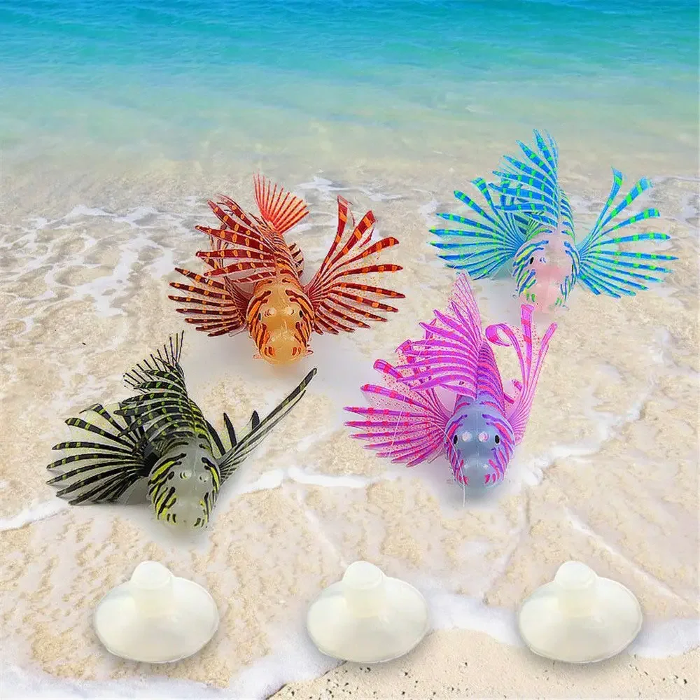 Fish Tank Ornaments Artificial Luminous Lionfish Silicone Fake Fish Floating Glow In Dark