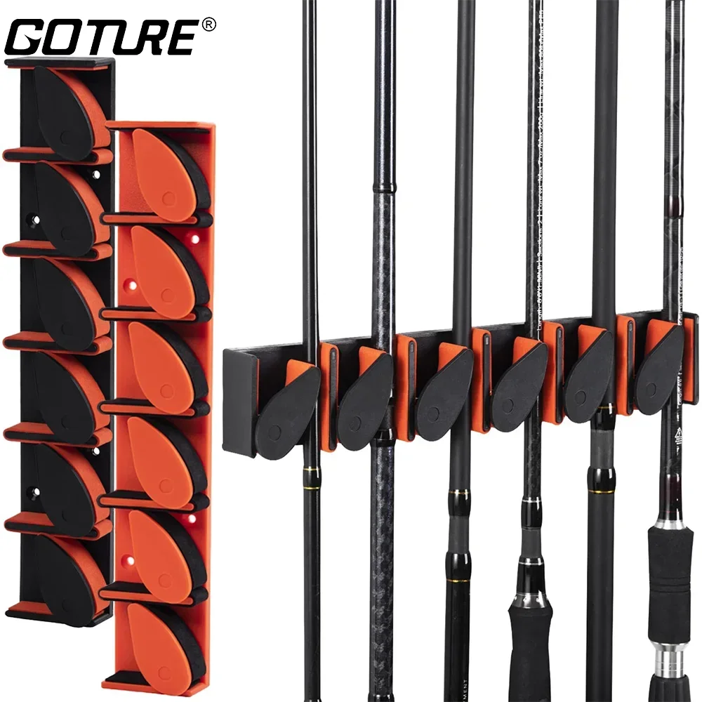 

Goture Vertical Fishing Rod Holders Rack 6-Rod Fishing Pole Holder Display Stand Fixed Frame Wall Mount Modular for Garage