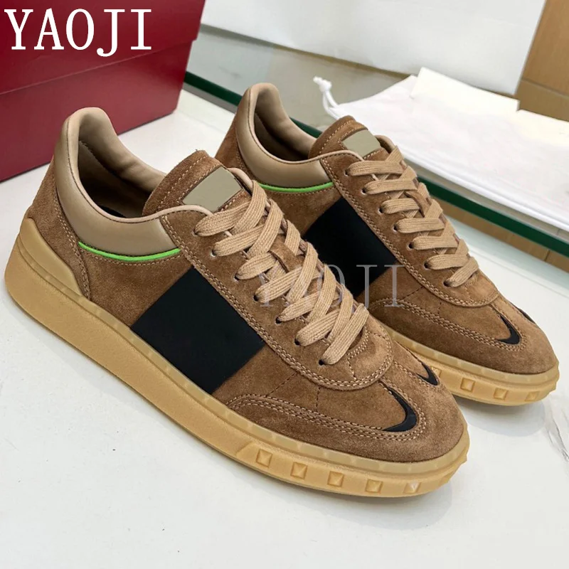 

Spring Autumn Round Toe Mixed Color Casual Shoes Patchwork Rivet Decor Lace Up Flat Sneakers Thick Bottom Walking Shoes Unisex