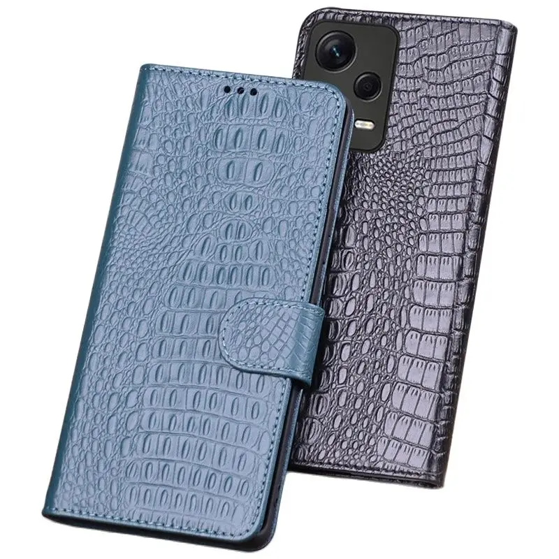 

Luxury Real Cowhide Lich Genuine Leather Flip Phone Cases For Xiaomi Redmi Note 12 Pro Plus Shell Full Cover Pocket Bag Case