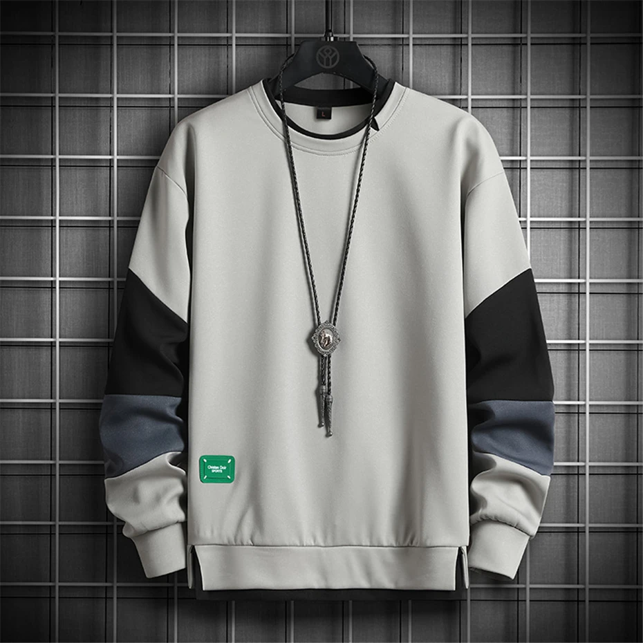 Spring Autumn Sweatshirts Men Fashion Sleeve Patchwork Pullover Casual Sweatshirt Male Fashion Design