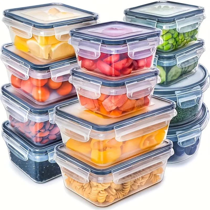 12/24 Clear Kitchen Food Storage Container Set - Microwave Safe, Multifunctional Plastic Lunch Box with Lid + 24 Chalkboard Labels