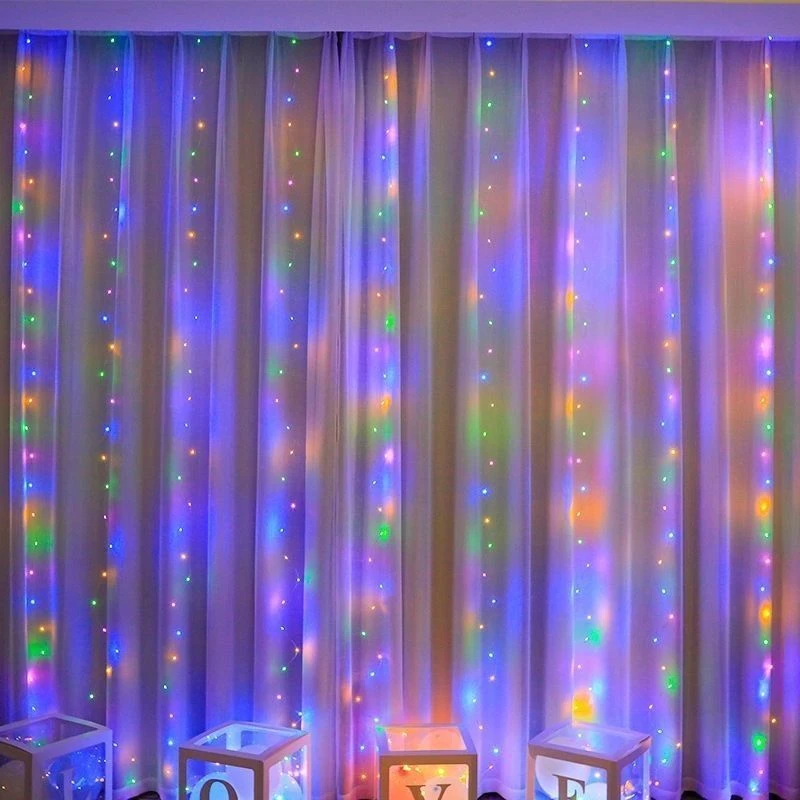 LED Curtain String Lights Christmas Garland Decor Fairy Light 8 Modes USB Remote Control Holiday Wedding Party for Bedroom Home
