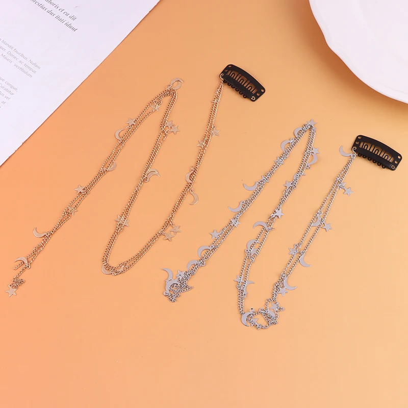 Enchanting Moon and Star Braided Hair Chain - Elegant Shiny Hair Accessory
