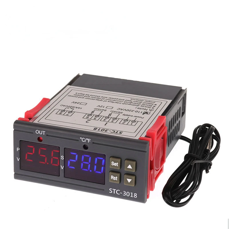 STC-3018 디지털 온도 컨트롤러 온도조절기 온도 조절기, 온도 센서 릴레이, 가열 냉각 인큐베이터, 12V, 24V