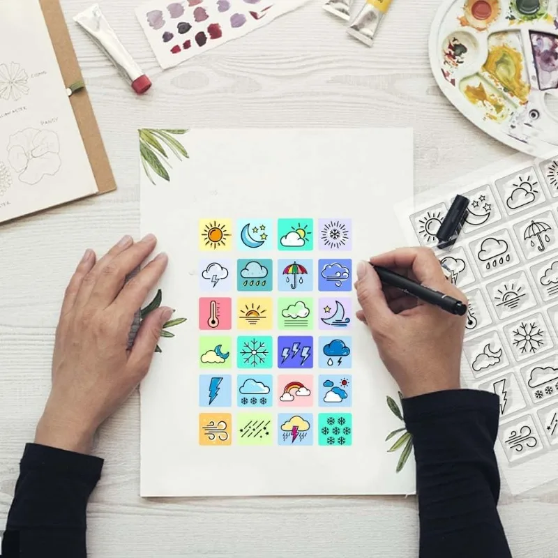 Clear Stamps Clear Rubber Stamps 1Sheet Weather Clear Stamps Transparent Silicone Stamp Mini Weather Silicone Seals Stamp for Calendar Planner Decoration and DIY