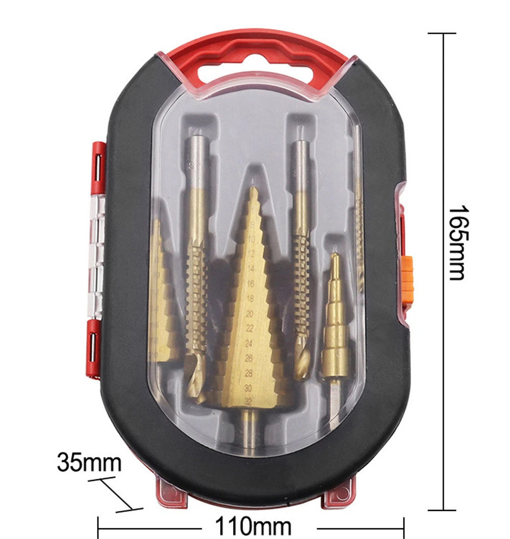 

6pcs Step Drill Bit Set Titanium Coated Wood Metal Hole Cutter Core Cone 4-12/4-20/4-32mmtools For Woodworking Metal Hole Opener