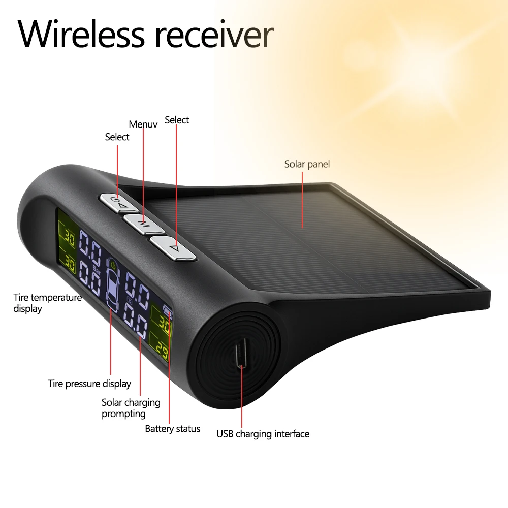Auto Solar TPMS Reifendruck Sicherheitsalarmsysteme Reifentemperaturüberwachung Überwachung 4, außen ​ Autozubehör Universal – Detail 10