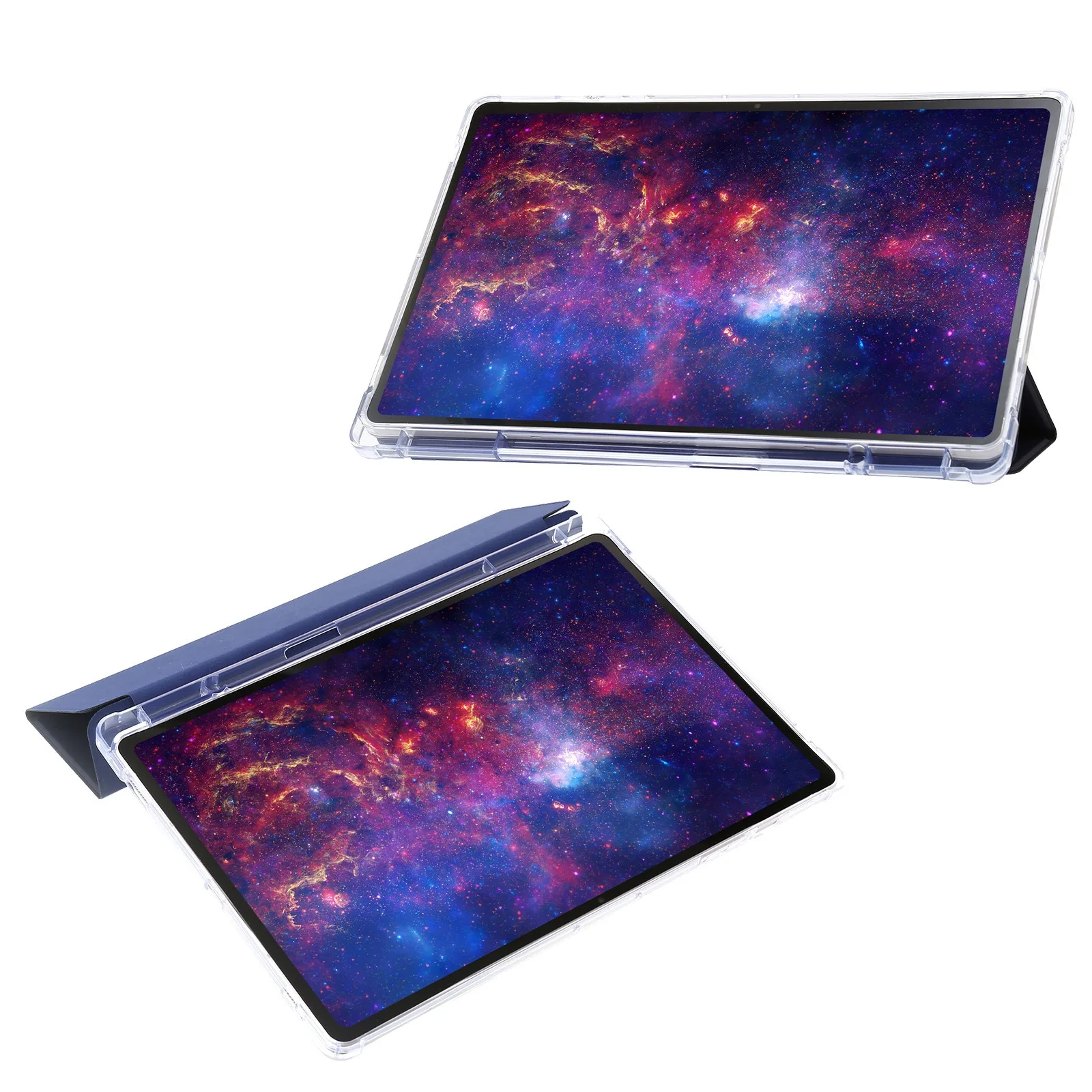 Trifold PU Leather Stand Cover with Transparent Back Shell