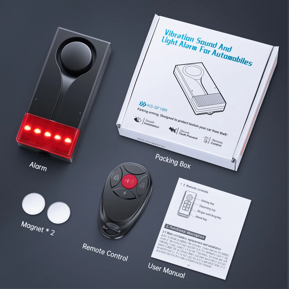 Extractme 108dB Anti-Theft Alarm Wireless Vibration Alarm with Remote Control Door and Window Alarm Car Alarm Security System