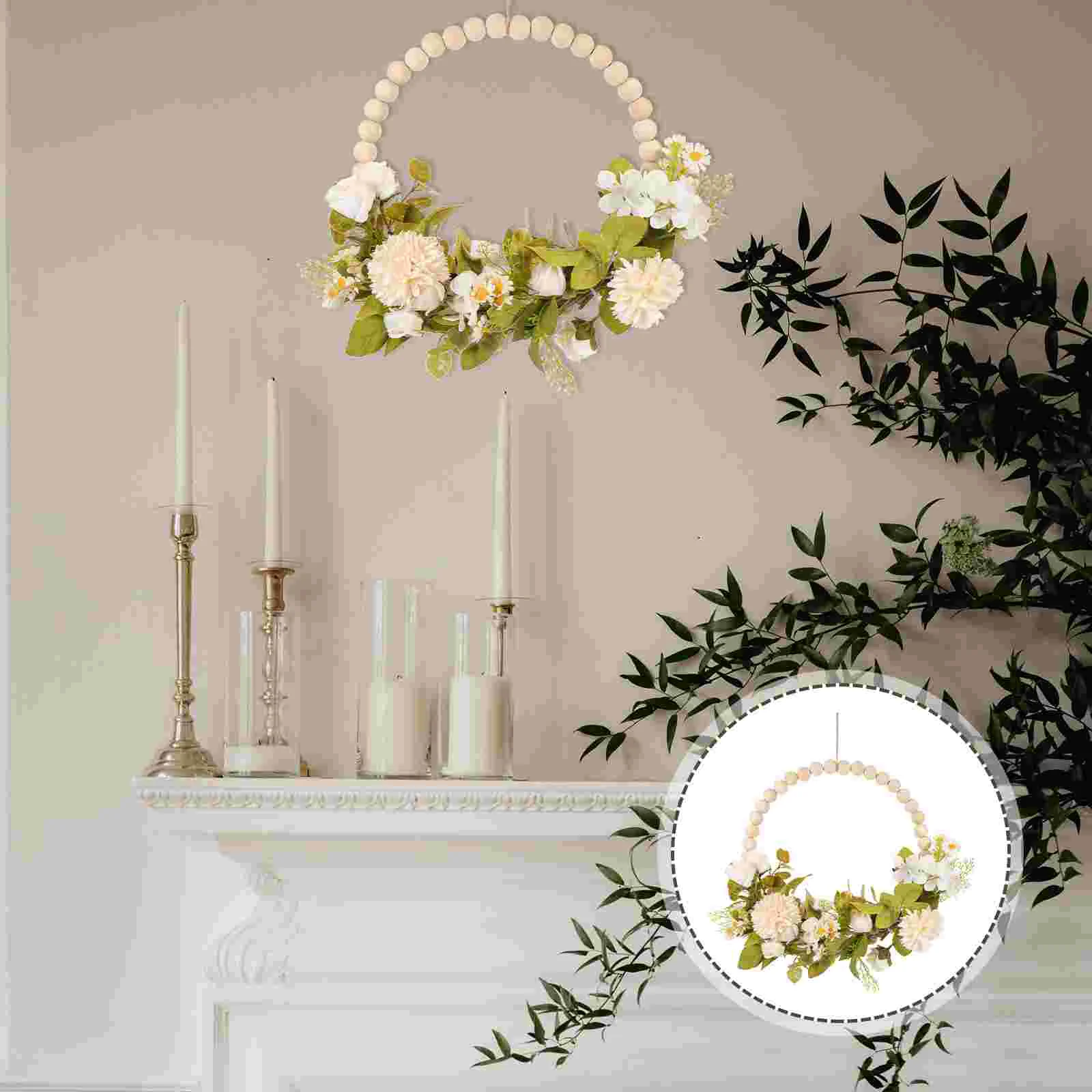 

Faux Wood Bead Garland Artificial Decorative Wreaths for Indoors Vintage Wedding Wooden Hanging Floral Plastic Decoration