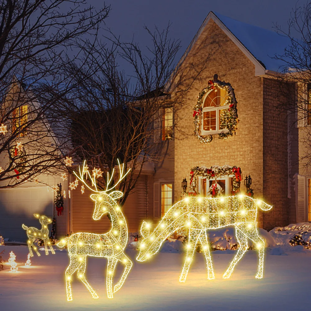 Statue de rennes en fer à lumière LED, décoration de noël à paillettes  scintillantes, décor de jardin en plein air