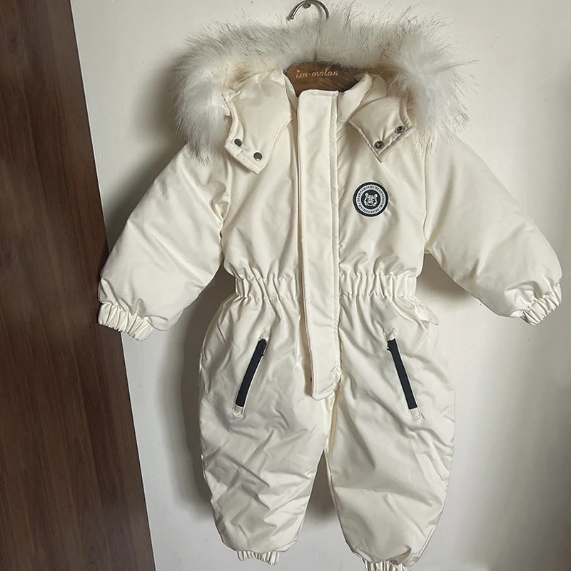 Russian Baby Ski Suit Winter Thicken Baby Jumpsuit Plus Velvet Warm Boys Overalls Coat for Girl Waterproof Children Clothing Set