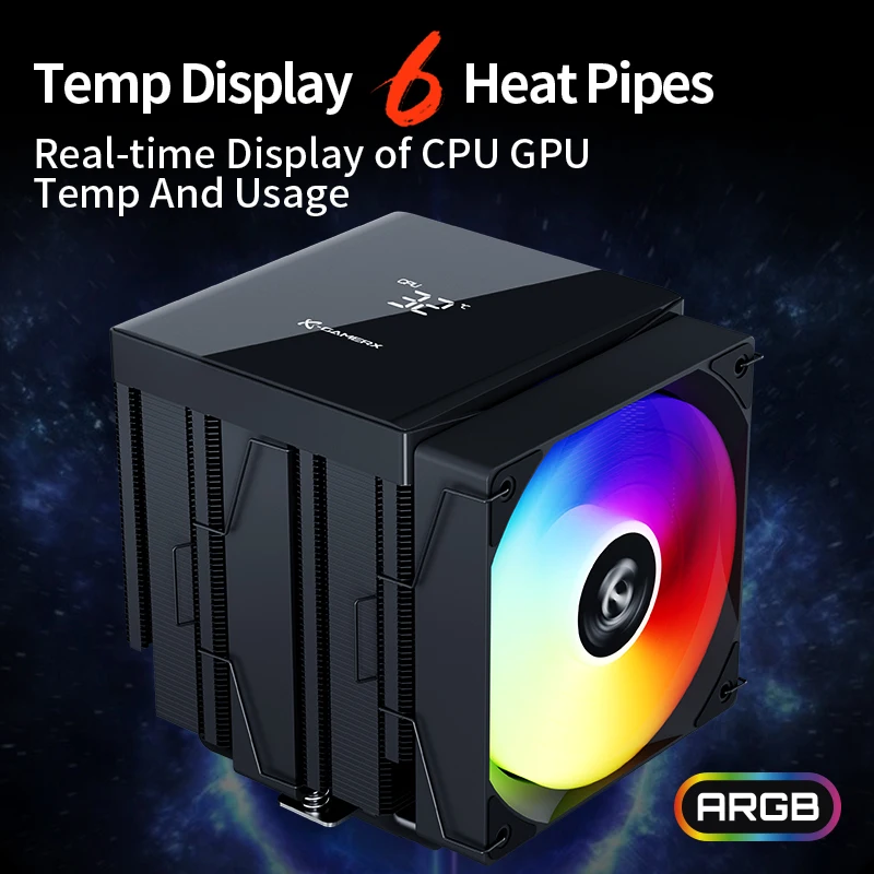 POWER TRAIN X-GAMERX MK6 Radiator 6 Heat Pipe ARGB CPU Cooler Intel LGA1851 1700 1200 115X AM5 AM4 Computer Tower Air Cooling - Image 2