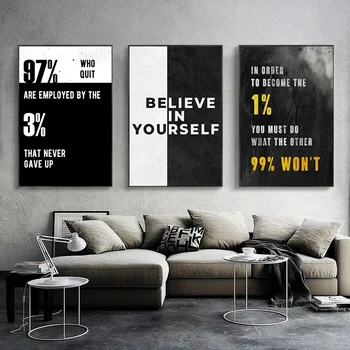 Lettere bianche e nere Pittura su tela ispiratrice Citazione motivazionale Poster e stampe Immagini a parete per la decorazione della casa del soggiorno
