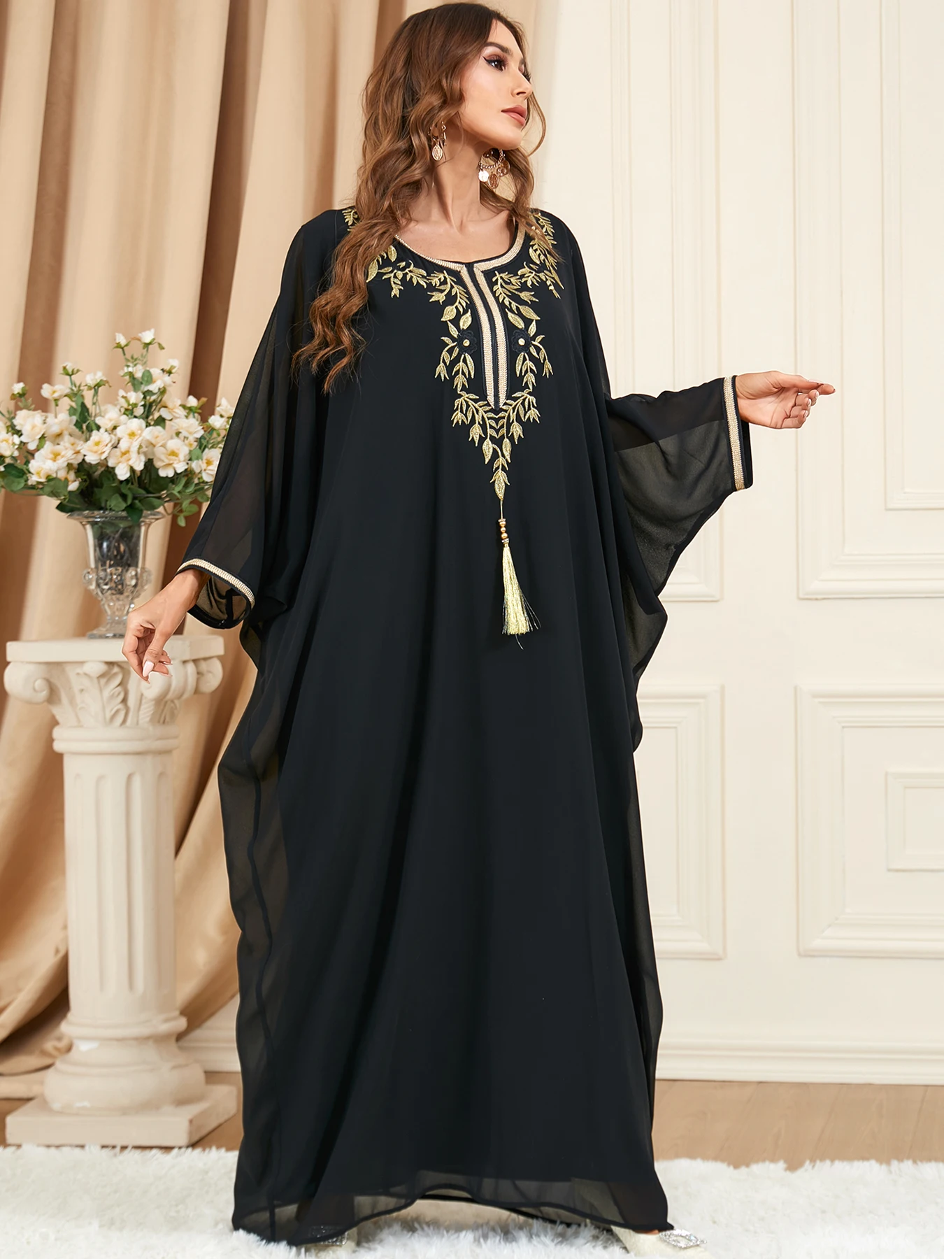 African Muslim Caftan Abaya for Women Dress Summer Bat Sleeve Long Abaya Oversized Loose Robe Vestidos Moroccan Kaftan Elbise