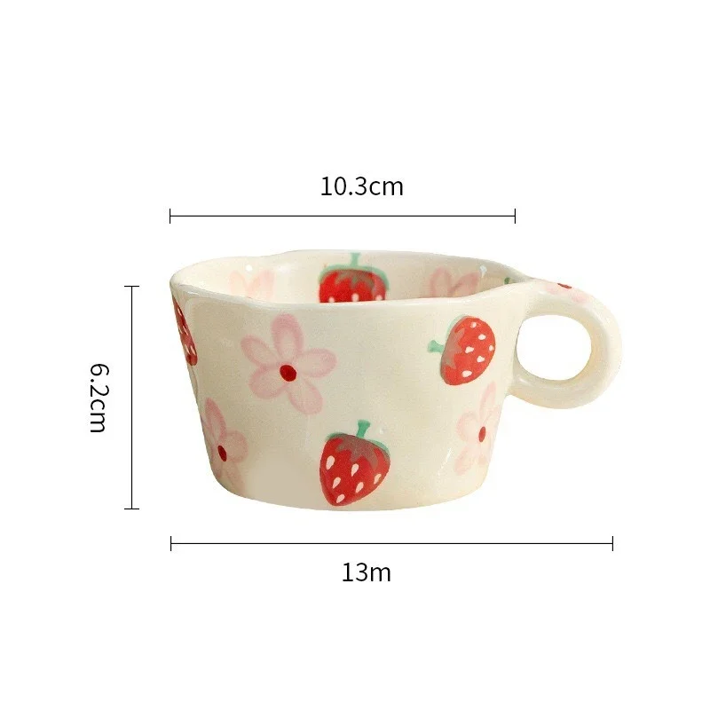 Hand-Painted Strawberry Ceramic Coffee Mug - أكواب...