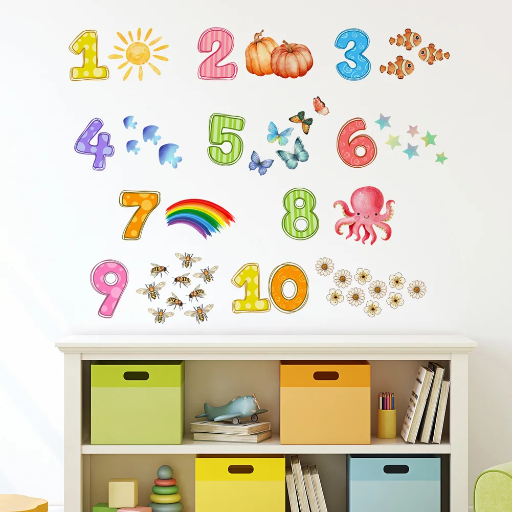 Cartoon Digital Animals Wall Sticker Baby Kids Puzzle Room Decor Wallpaper Camera Da Letto Decorazione Della Casa Nursery Decalcomanie Autoadesive