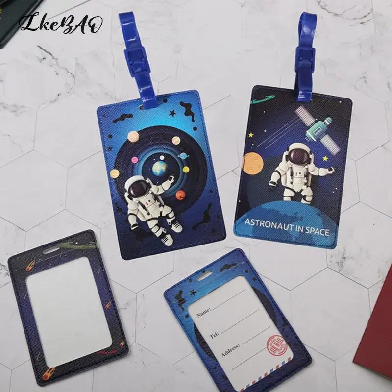 

PU Suitcase ID Address Holder Baggage Boarding Tag Cute Space Astronaut Luggage Tag Portable Label Women Men Travel Accessories