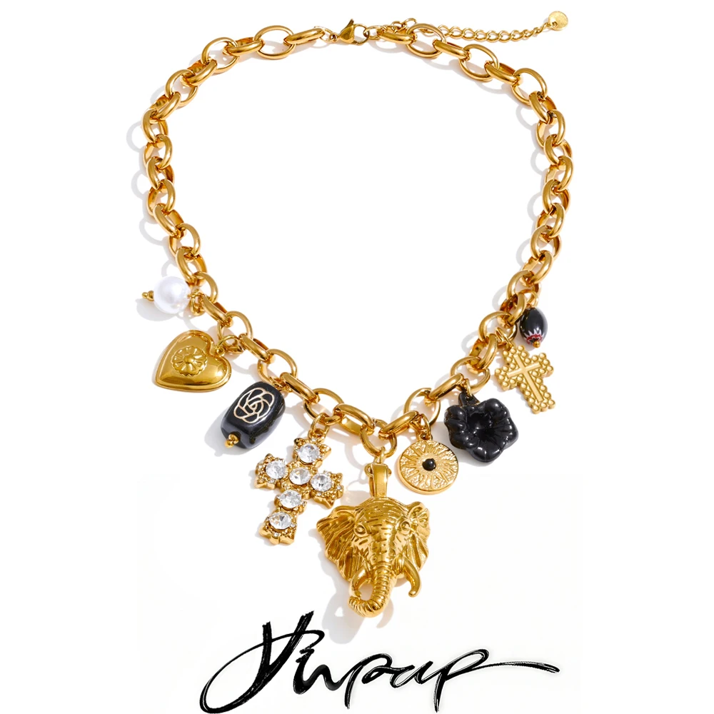 Yhpup High Quality Stainless Steel Zirconia Resin Necklace