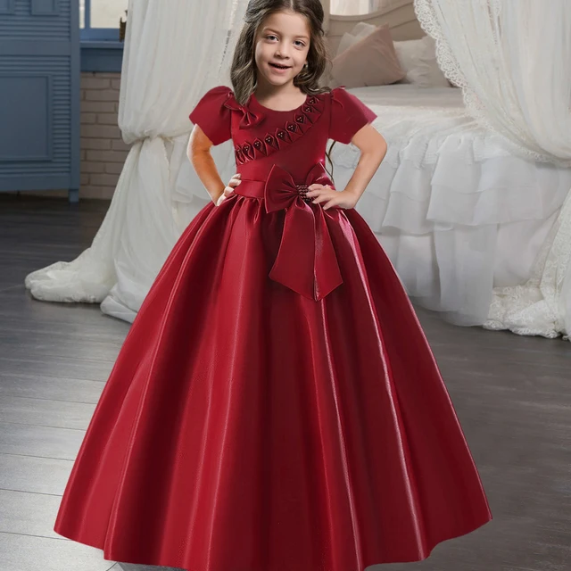 Vestido Manga Corta Niña Con Lazo Y Bolsillo - Vestido Acampanado Primavera Verano Casual Elegante 5-13 Años