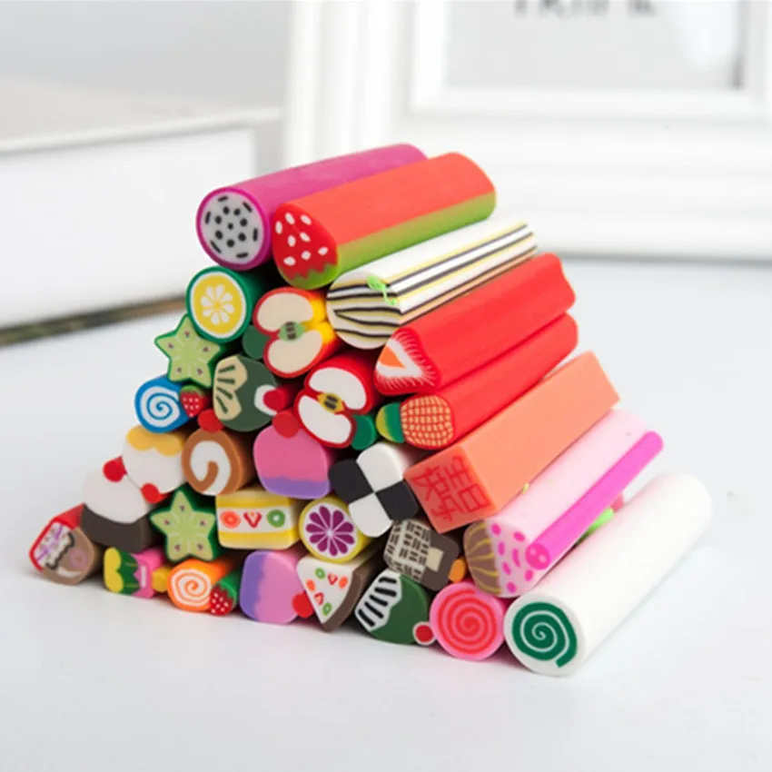 50pcs 네일 아트 장식을위한 과일 폴리머 클레이 스틱 매니큐어 소프트 지팡이 막대 스티커 점액 용품 DIY 매니큐어 손톱 조각