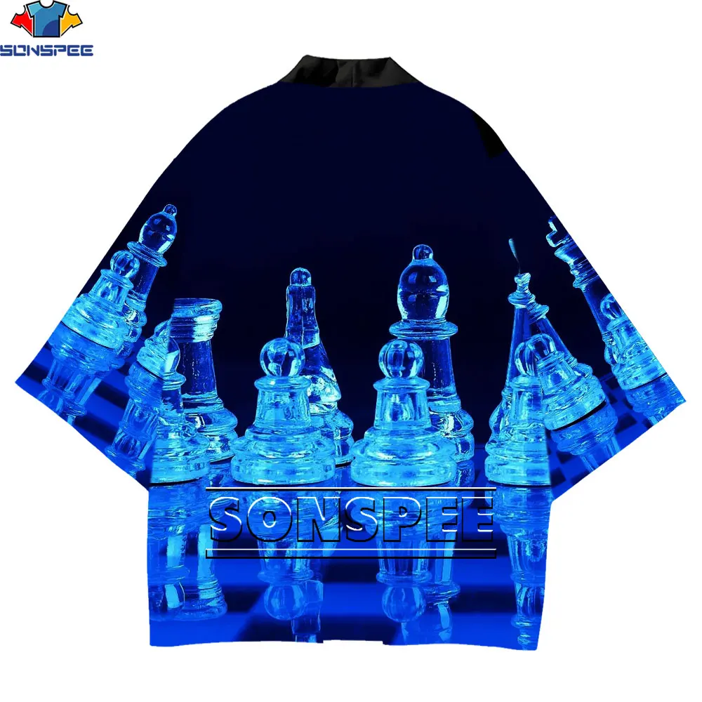 LIASOSO Newest 3D Print Graphics Chess Chessboard Gaming Black and White Kimono Harajuku Collarless Men's Oversized Costume Top newest gold round buckle belts female hot leisure jean wild silver without pin metal buckle brown leather black strap belt women
